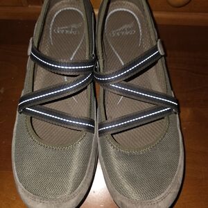 Dansko Tan Mary Jane Flats with Brown Straps